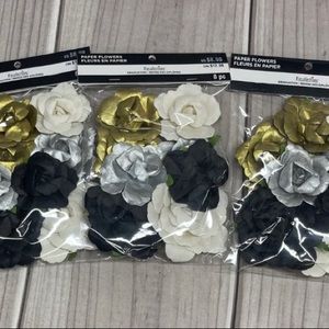 Recollections Graduation Paper Flowers Ivory Black Gold & Silver 3 Packs of 8